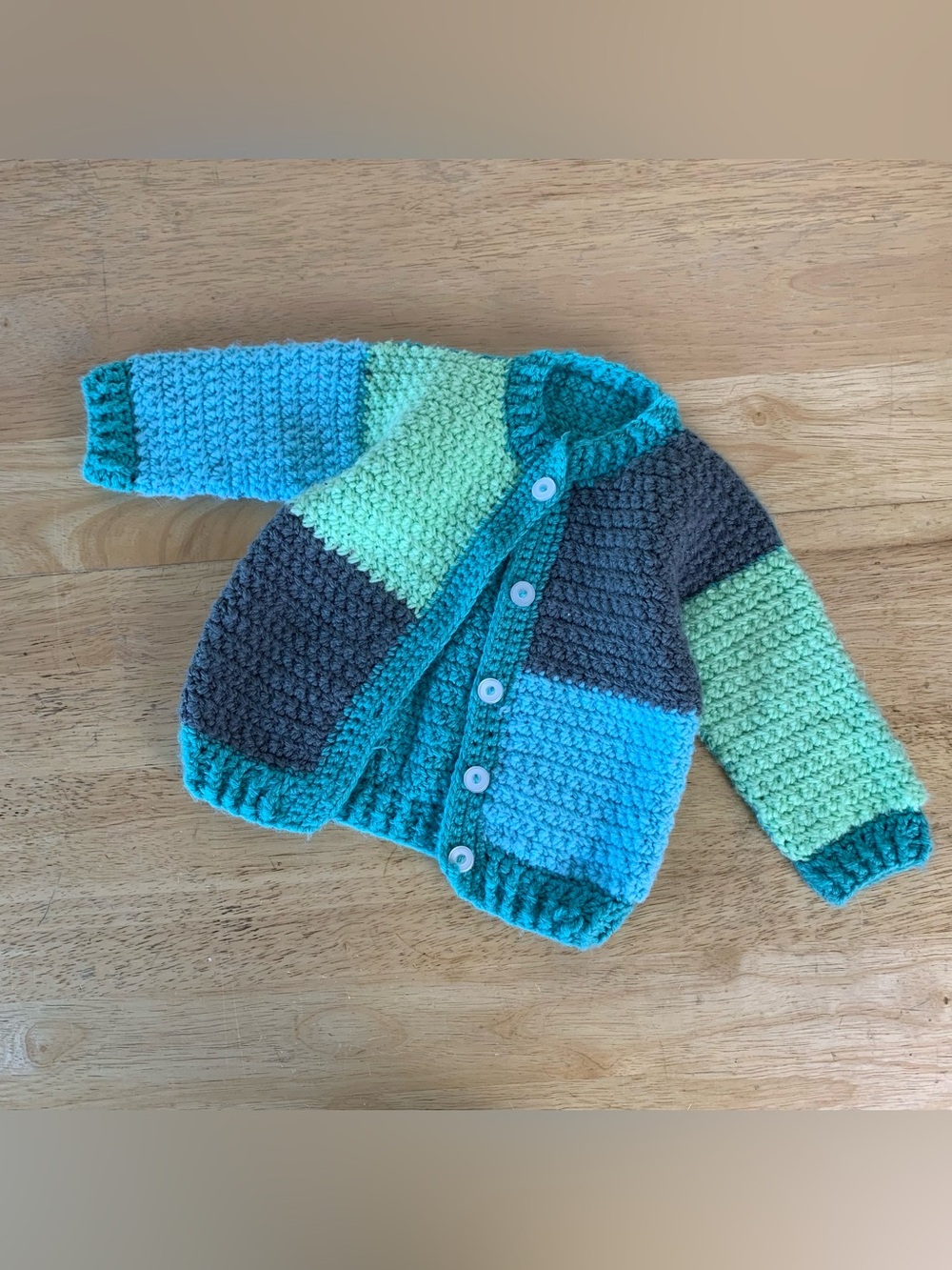 Handknit Mint Green Patchwork 12m Sweater